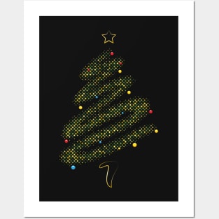 Modern Xmas Tree Gold - Stylish Halftone Christmas Tree Posters and Art